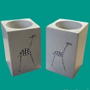 Set of 2 Soapstone carved tea light holders Giraffe